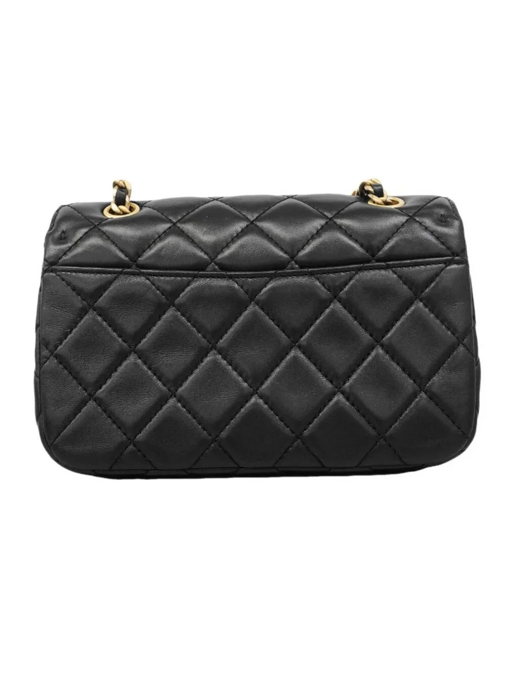 Chanel Shoulder Bag Quilted Lambskin Black Gold